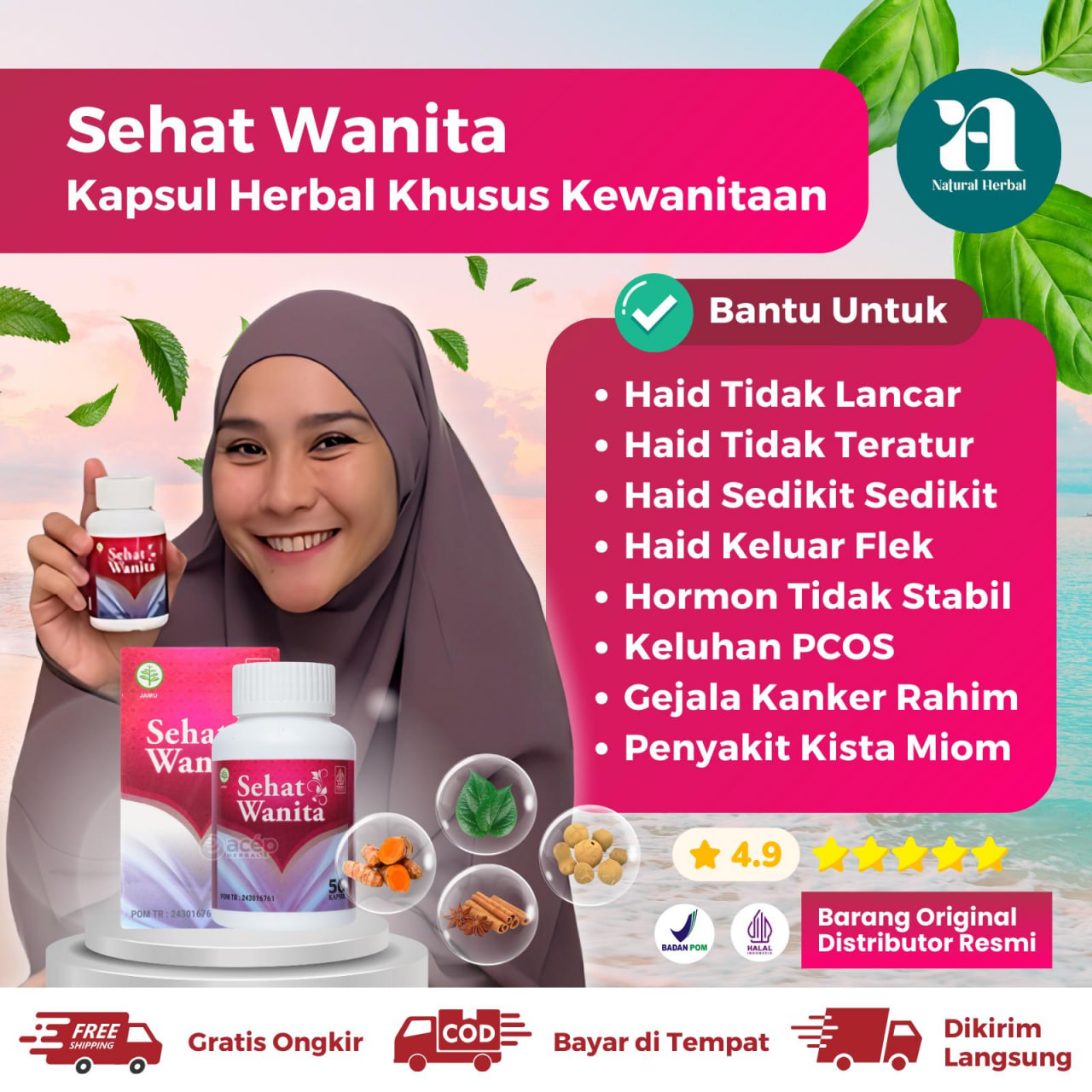 Sehat Wanita Herbal Untuk Haid Tidak Lancar Datang Bulan Tidak Teratur Haid Sedikit Sedikit Siklus Haid Berantakan Keluar Flek Sindrom PCOS Hormon Tidak Stabil Kista Miom Gejala Kanker Rahim - Suplemen Kewanitaan Original BPOM Halal Mui